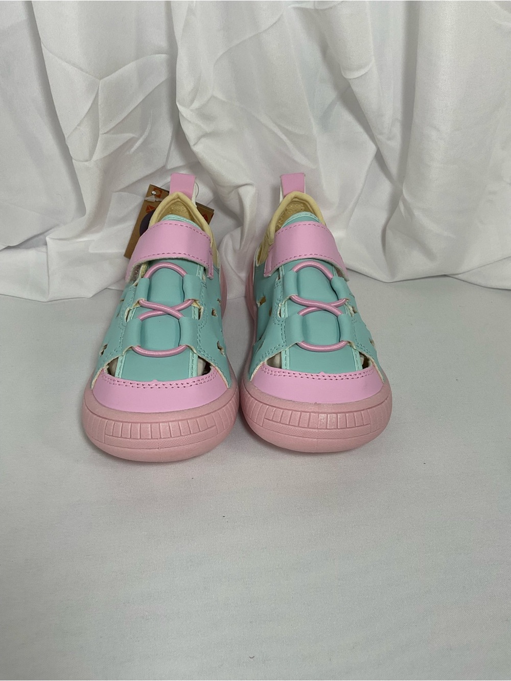 oomphies Kids Pastel Pink and Mint Hook-and-Loop Sneakers